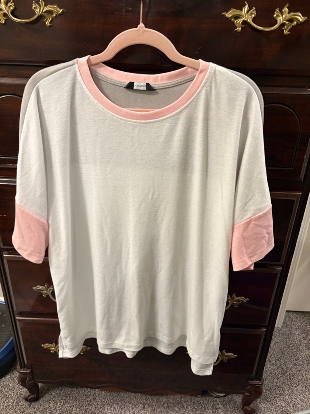 Women’s Short Sleeve Ringer Tee - White with Pink Trim